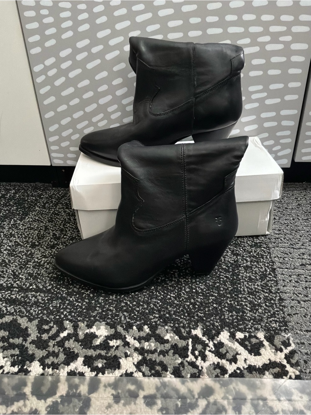 Frye Black Leather Western Ankle Booties NWT size 11